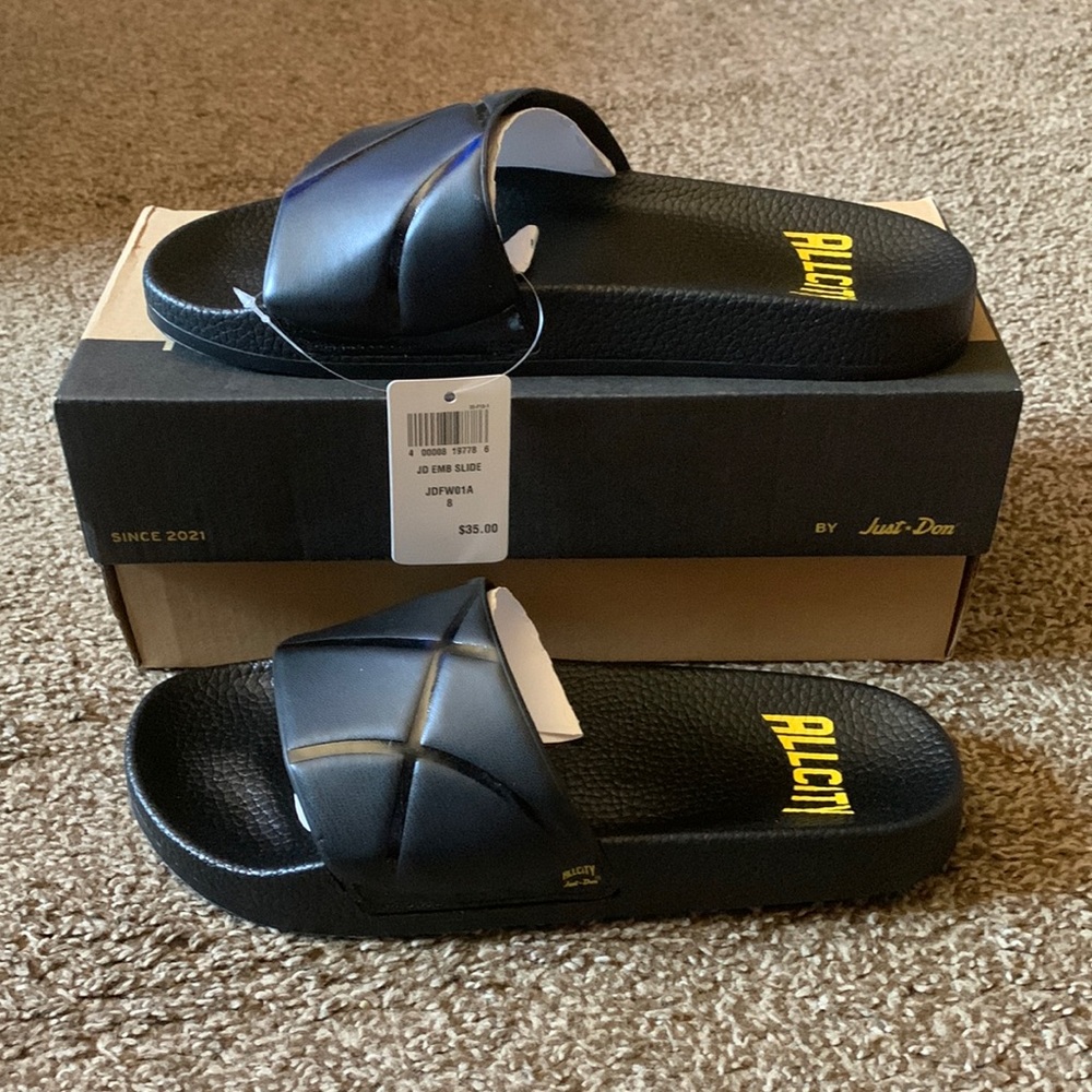 All City By Just Don Embossed Black Basketball Slides Size Men’s 8/Women’s 9.5